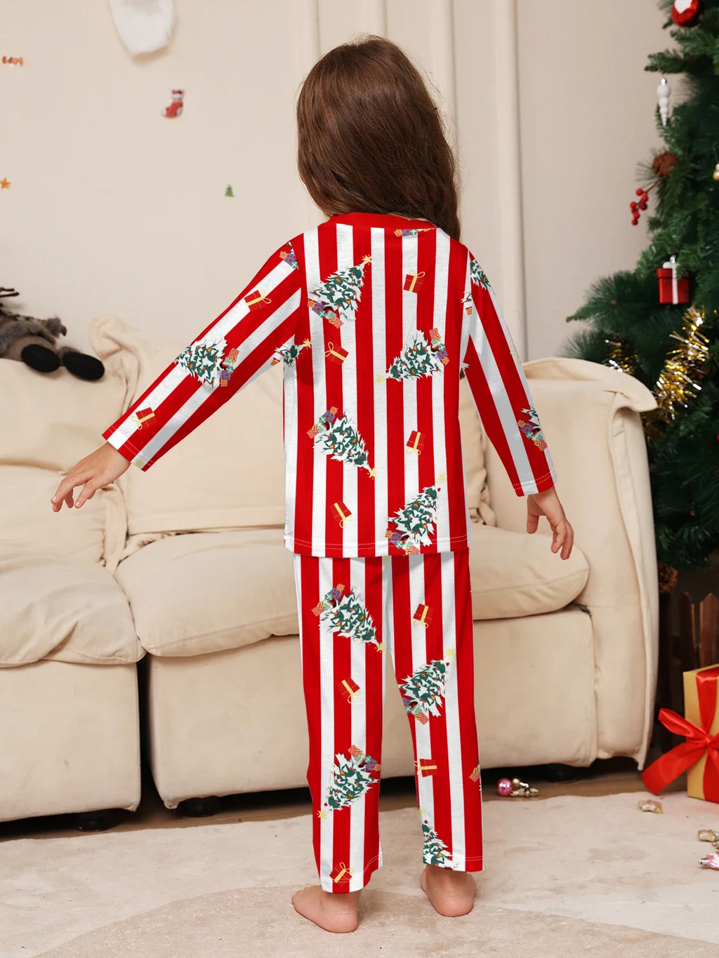 Red & White Striped Christmas Tree Family Pajamas – Mom, Dad & Kids