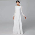 Ivory A-Line Wedding Dress – O-Neck Satin Chiffon, Floor-Length Bridal Gown, Custom Made