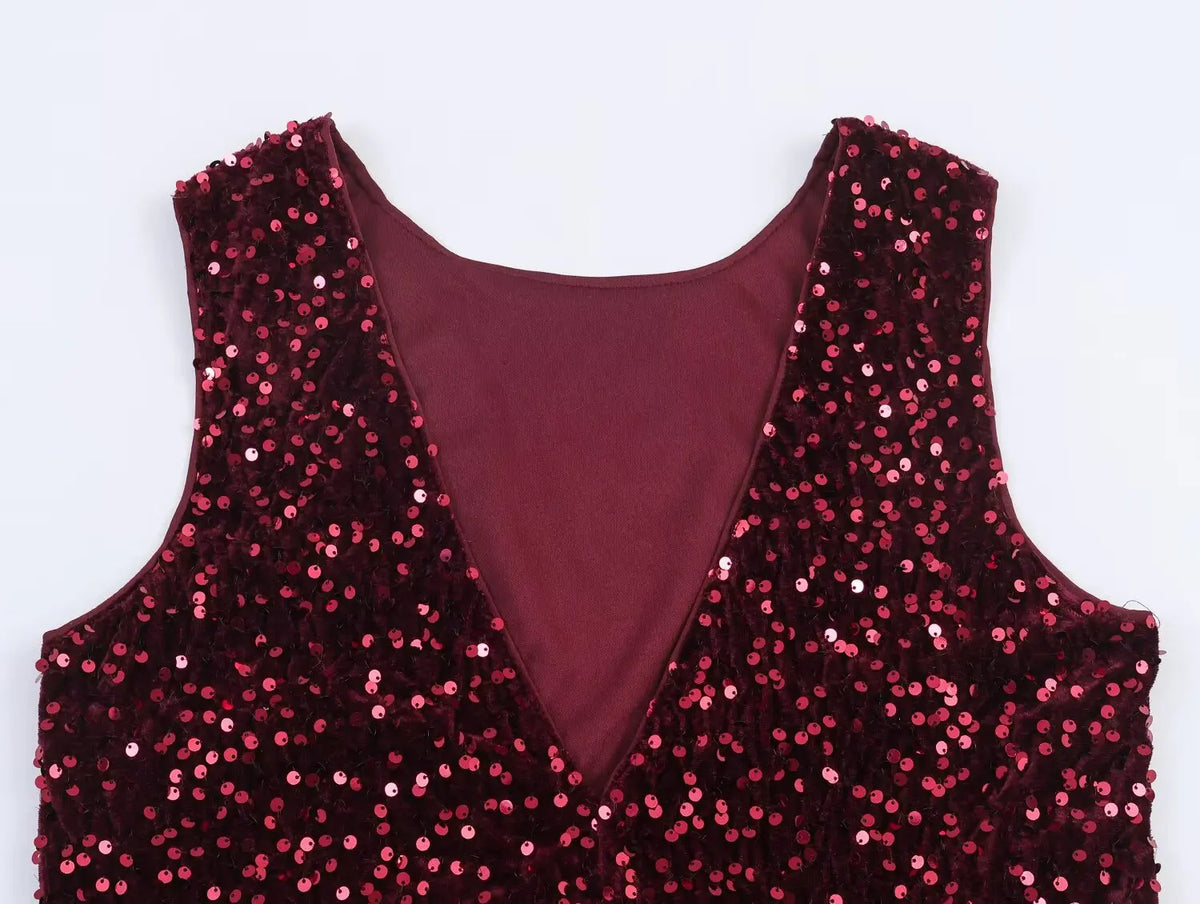 Chic Elegant Sequin Pants 2 Pieces Sets For Women Sequin Fur Vest Top Women's Suit 2026 New Year Party Woman Outfits ﻿