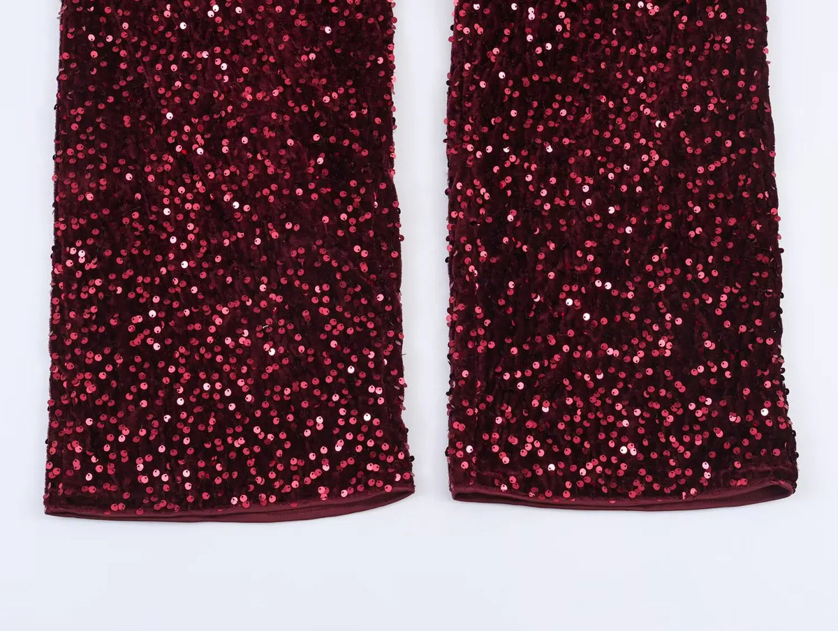 Chic Elegant Sequin Pants 2 Pieces Sets For Women Sequin Fur Vest Top Women's Suit 2026 New Year Party Woman Outfits ﻿