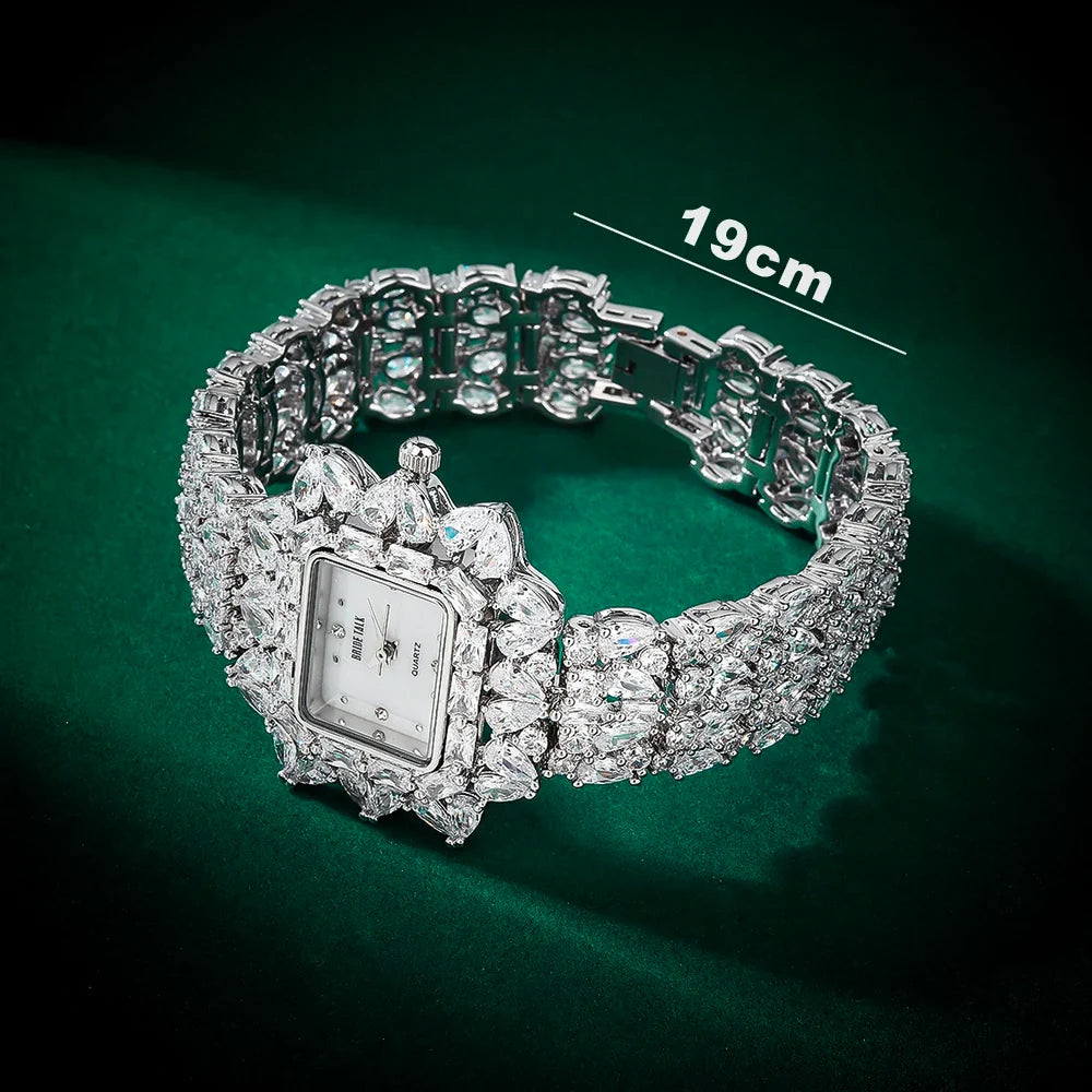 19cm Women's Full Crystal Watch  AAA Cubic Zirconia Wedding Party Jewelry | Japan Movement