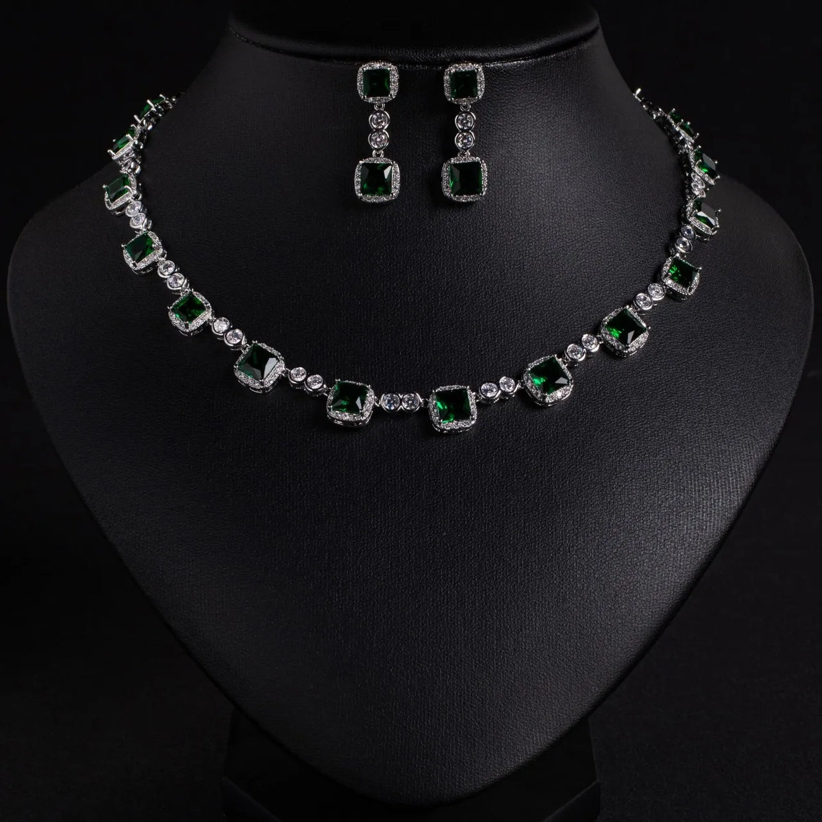 2-Piece Luxury Small Square Zirconia Jewelry Set Elegant Necklace & Earrings for Women | Party, Festival, Prom & Summer Date Look (S-650)