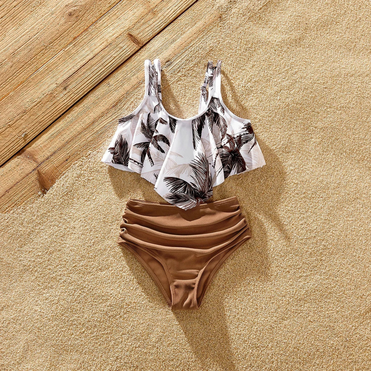 Family Matching Coconut Tree Print Swimwear  |  Ruched One-Piece Swimsuit & Swim Trunks Beach Set