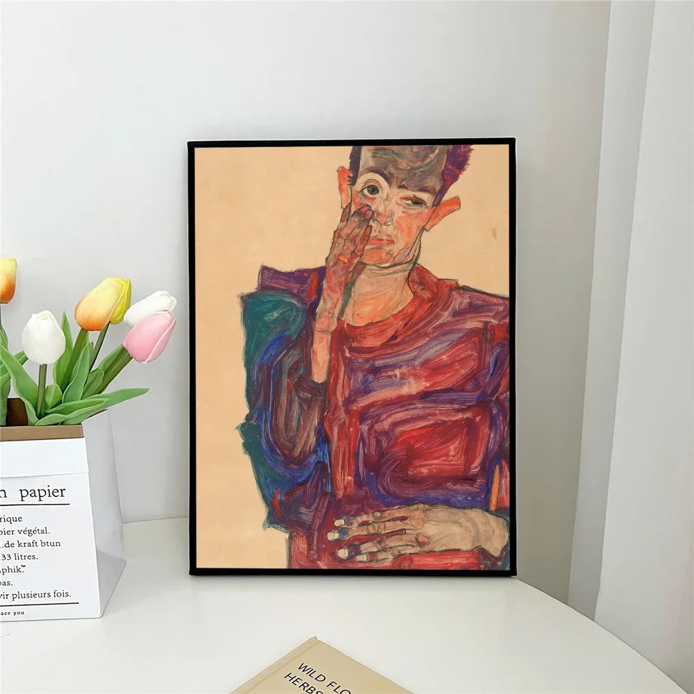 Egon Schiele Self-Adhesive Art Poster – Waterproof Wall Sticker for Coffee House, Bar, or Living Room Decor (1pc)