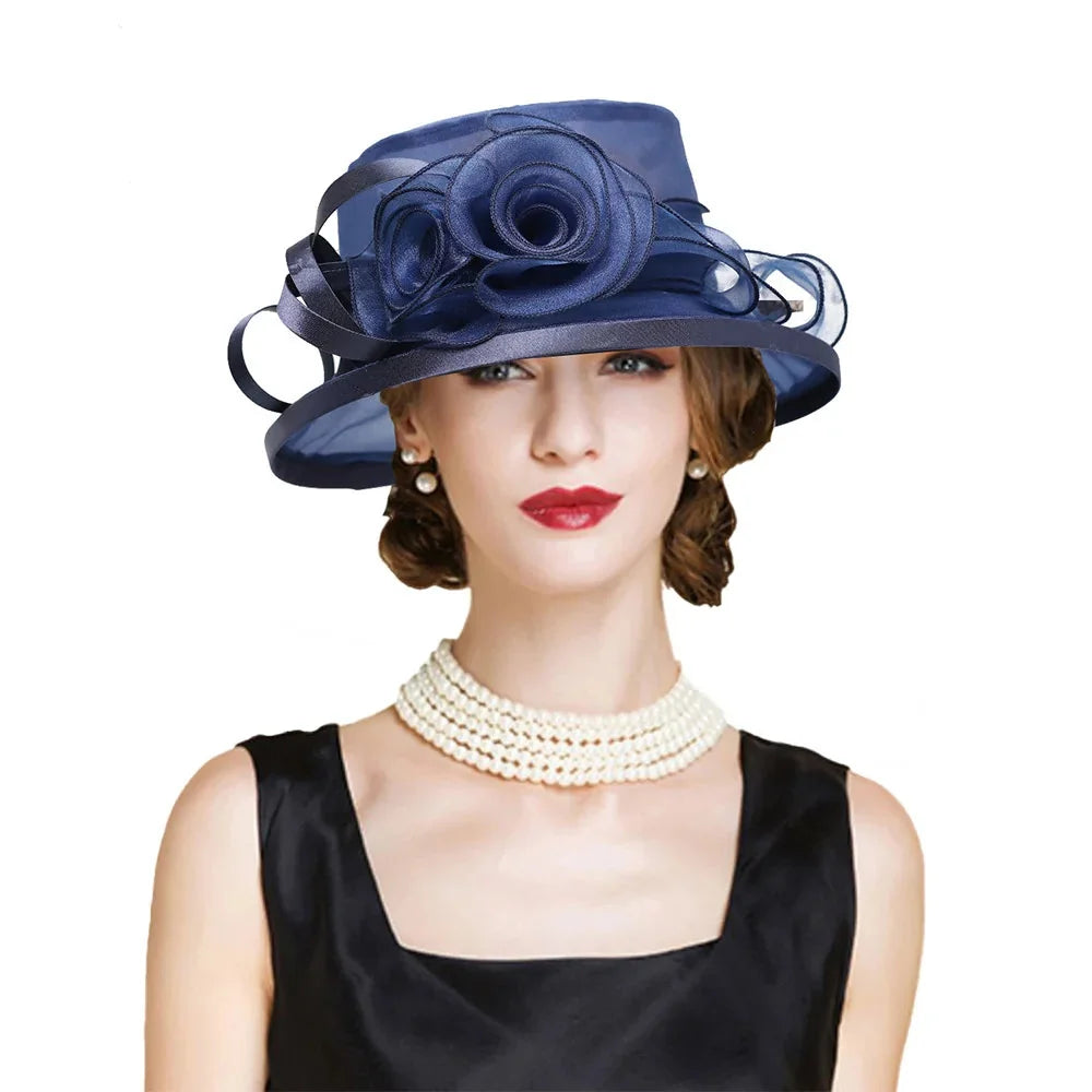 Elegant Flat Top Sun Visor Hats For Women Flower Elegant Wedding Bridal Tea Party Millinery UV Protection Derby Cap Female Hat