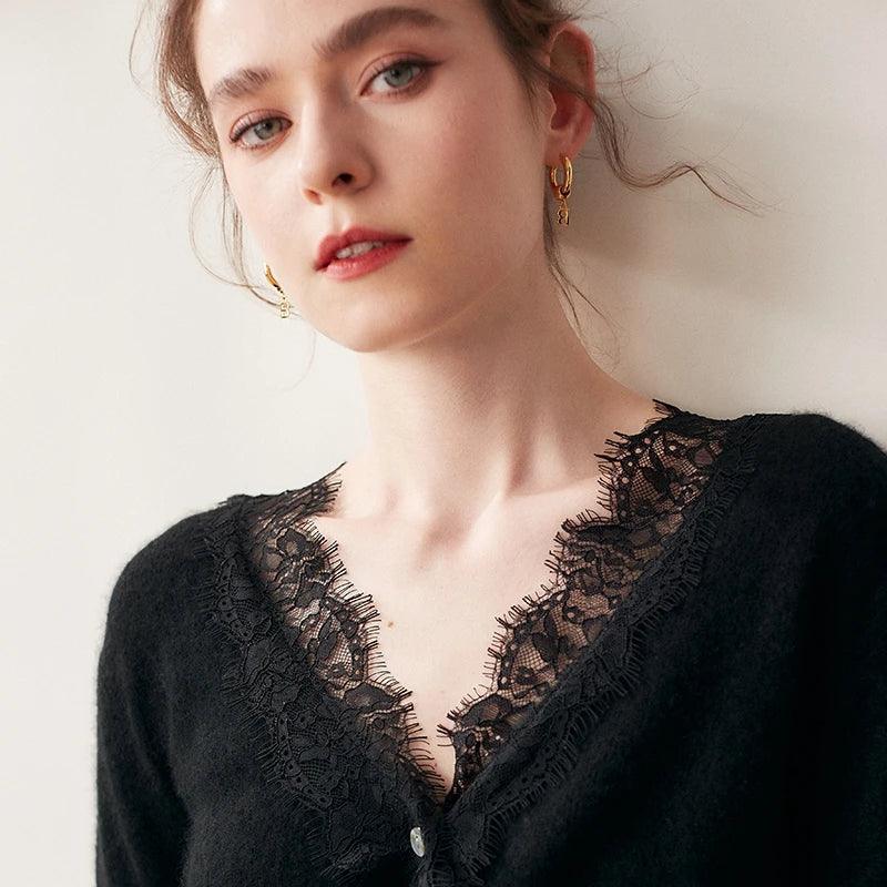 2024 Spring/Autumn 100% Cashmere V-Neck Cardigan – Women€™s Chic Knitted Sweater, Short Casual Loose
