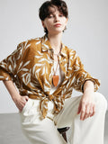 100% Ramie Floral Blouse  -  Women's Printed Shirt with Turn-Down Collar