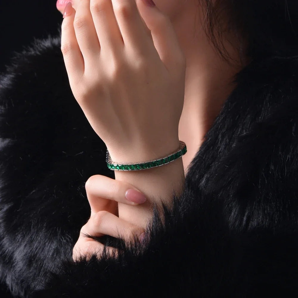 18K Gold-Plated Muzo Green Lab-Grown Emerald & Sapphire Tennis Bracelet in 925 Sterling Silver Ã¢â‚¬â€œ Luxury Jewelry