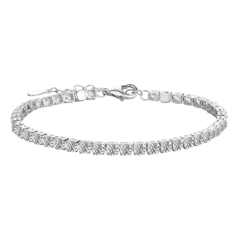 Elegant 925 Sterling Silver Moissanite Tennis Bracelet 4.4 Carat, Adjustable, Light Luxury for Women