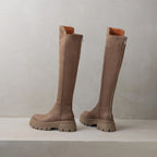 Flock Round Toe Stretch Over-the-Knee Boots with Medium Heels – Elegant, Modern, and Warm Slip-On Style for Leisure and Everyday Chic