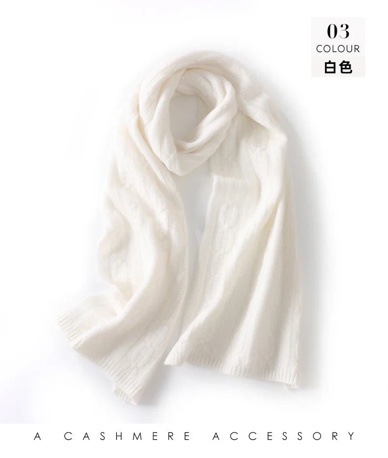 100% Cashmere Autumn Winter Three-Ply Twist Pattern Unisex Scarf Neck Warmer Shawl Cold-Proof Thickened Neck Gaiter