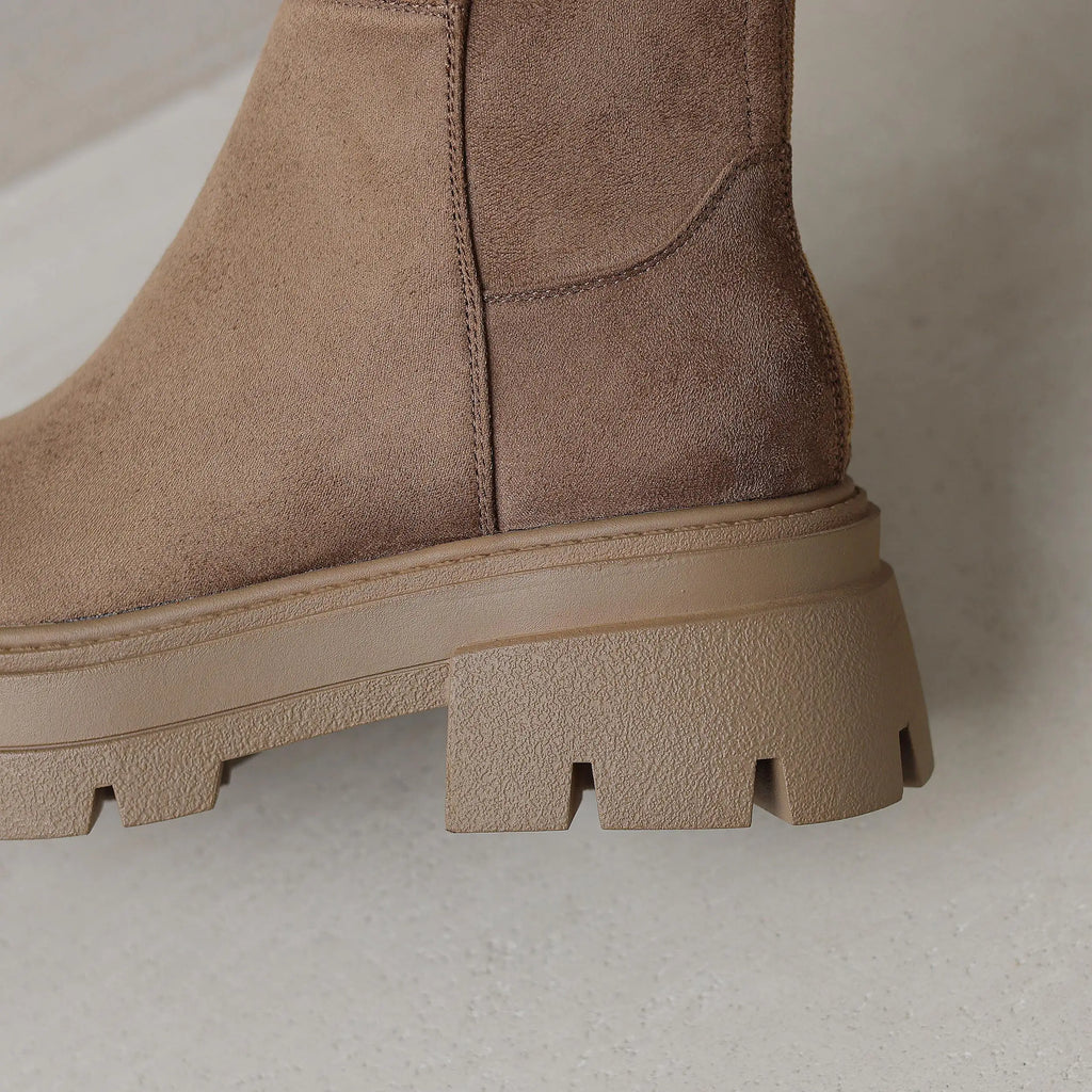 Flock Round Toe Stretch Over-the-Knee Boots with Medium Heels – Elegant, Modern, and Warm Slip-On Style for Leisure and Everyday Chic