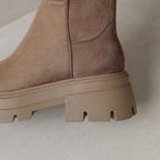 Flock Round Toe Stretch Over-the-Knee Boots with Medium Heels – Elegant, Modern, and Warm Slip-On Style for Leisure and Everyday Chic