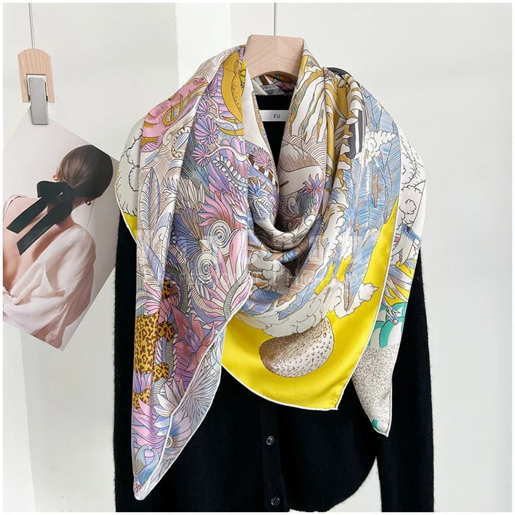 Designer Mulberry Silk Large Scarf – Luxury Hand-Rolled Edge Shawl & Wrap (135 cm)