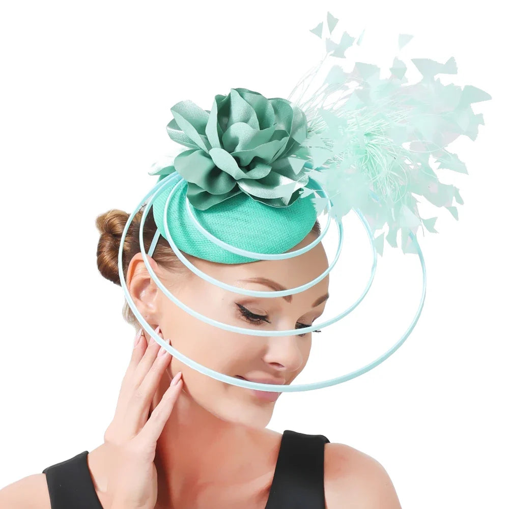 Fashion Sinamay Fascinator Hat  -  Elegant Floral Feather Headpiece for Weddings, Church, and Special Occasions