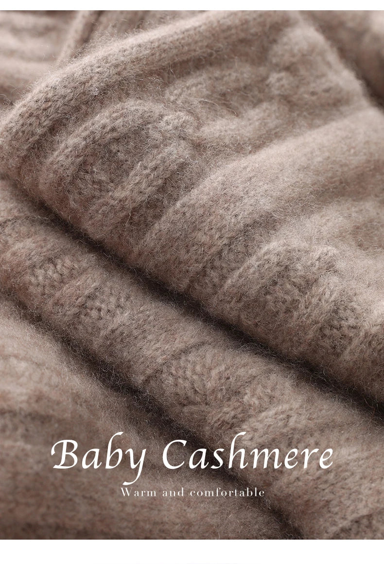 100% Cashmere Autumn Winter Three-Ply Twist Pattern Unisex Scarf Neck Warmer Shawl Cold-Proof Thickened Neck Gaiter