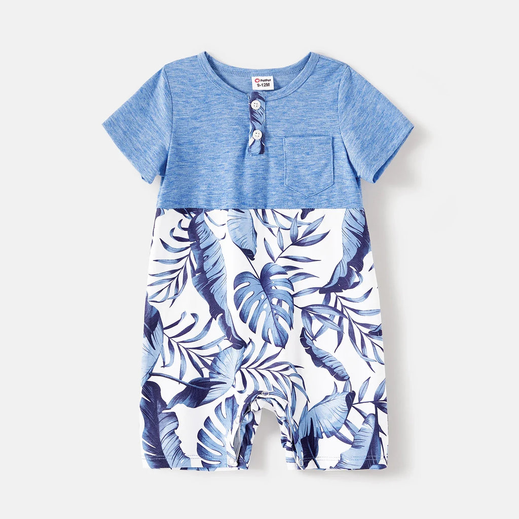 Family Matching Outfits Naia Blue Floral Tee Button Ruffle Hem Strap Dress