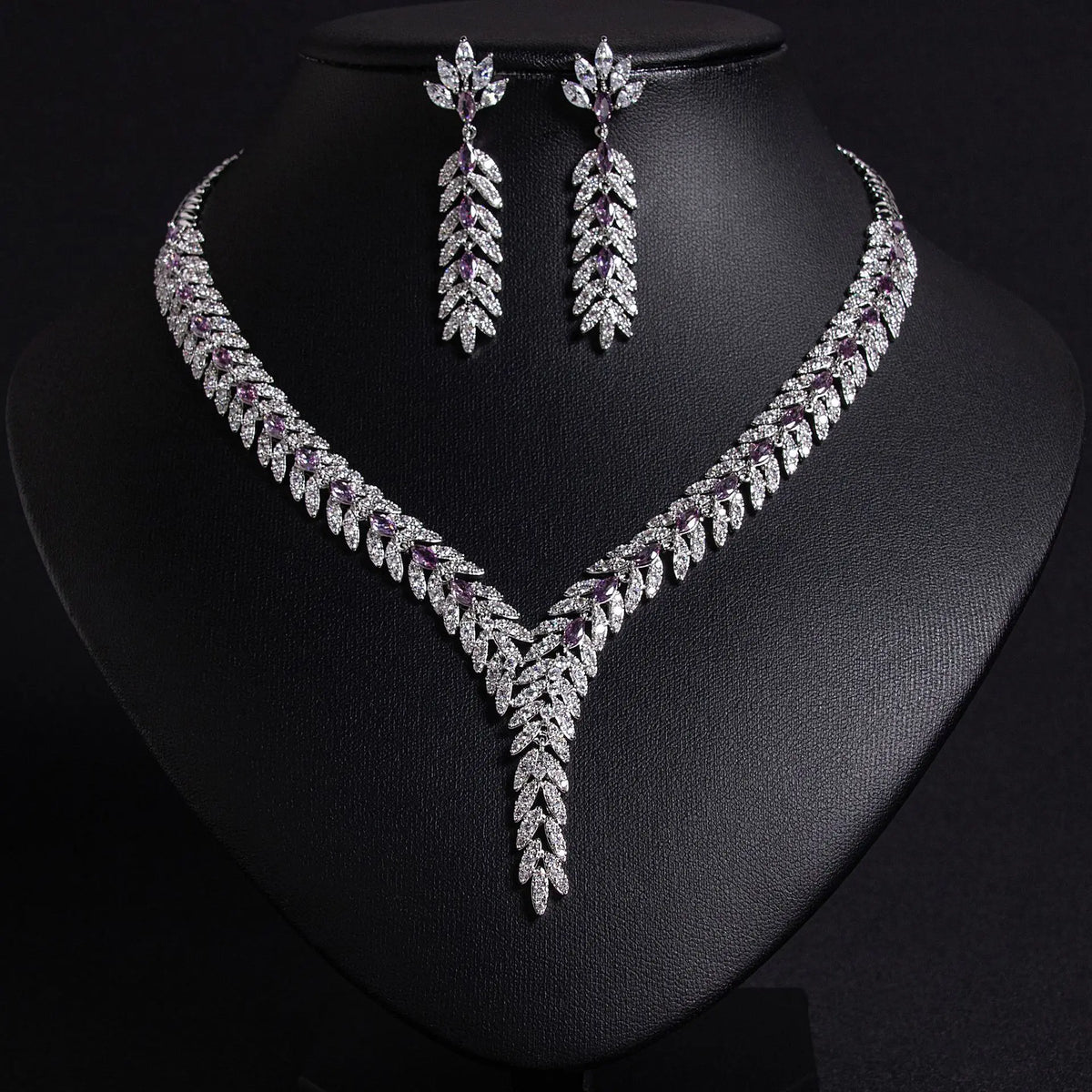 Cubic Zirconia Luxury Women's Jewelry Set Necklace & Earrings for Wedding, Party, or Holiday Gift