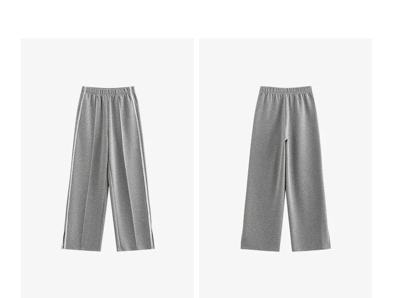 Casual Knit Straight Pants – Elastic Waist Autumn Trousers for Women