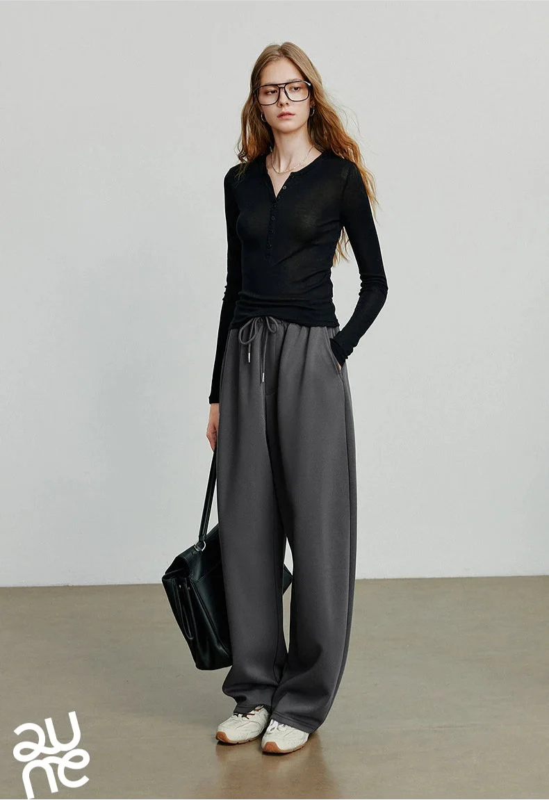 Autumn Elastic Waist Sweatpants – Women’s Wide-Leg Straight Cotton Sports Pants
