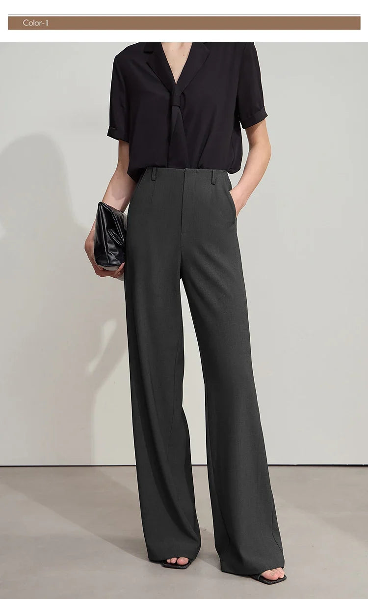 Elegant Minimalist Office Wide Leg Pants – Women’s Luxury Casual Loose Straight Trousers 2025 New Collection