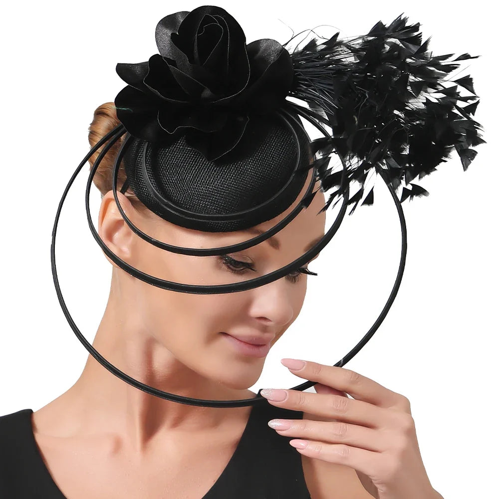 Fashion Sinamay Fascinator Hat  -  Elegant Floral Feather Headpiece for Weddings, Church, and Special Occasions