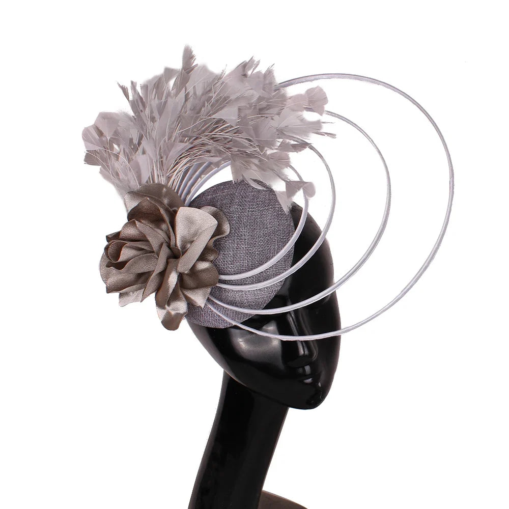 Fashion Sinamay Fascinator Hat  -  Elegant Floral Feather Headpiece for Weddings, Church, and Special Occasions