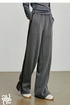 Casual Knit Straight Pants – Elastic Waist Autumn Trousers for Women