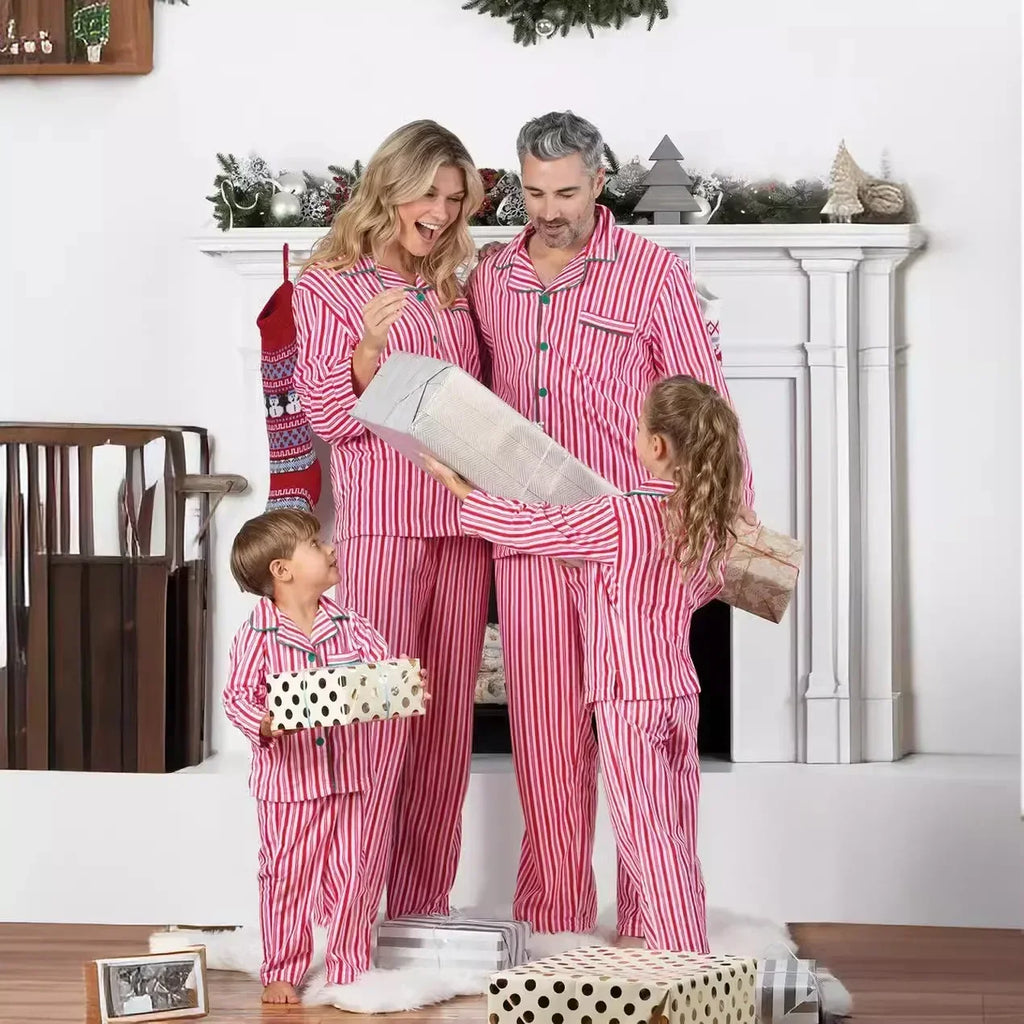 Striped Button-Front Family Christmas Pajamas – Mom, Dad, Kids & Baby