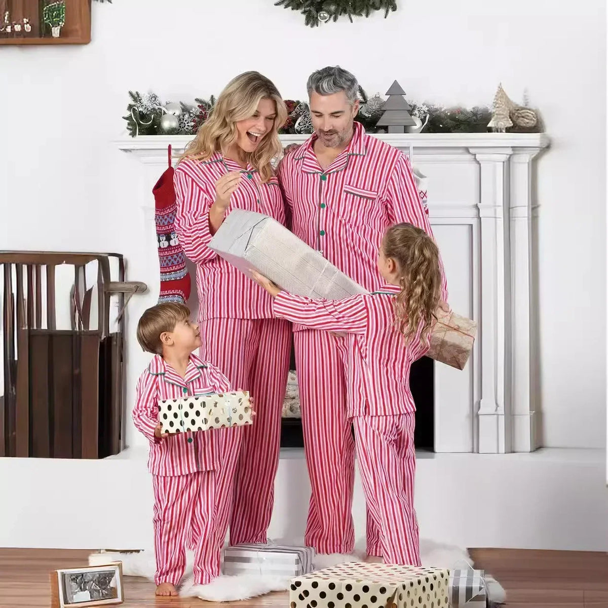 Striped Button-Front Family Christmas Pajamas – Mom, Dad, Kids & Baby