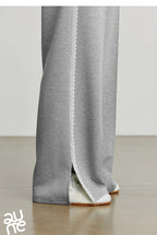 Casual Knit Straight Pants – Elastic Waist Autumn Trousers for Women