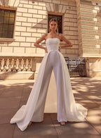 Strapless Bridal Jumpsuit – Sweetheart Bodice with Detachable Train, Custom Made