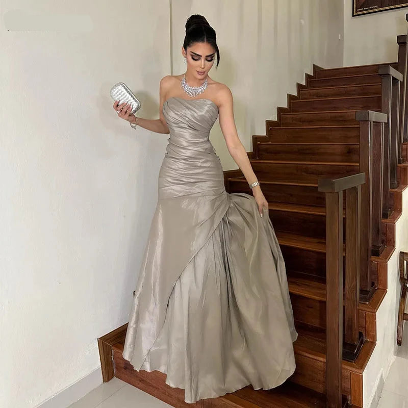 Elegant Mermaid Evening Dress | Strapless Floor-Length Formal Party & Prom Gown | Custom Made for Women
