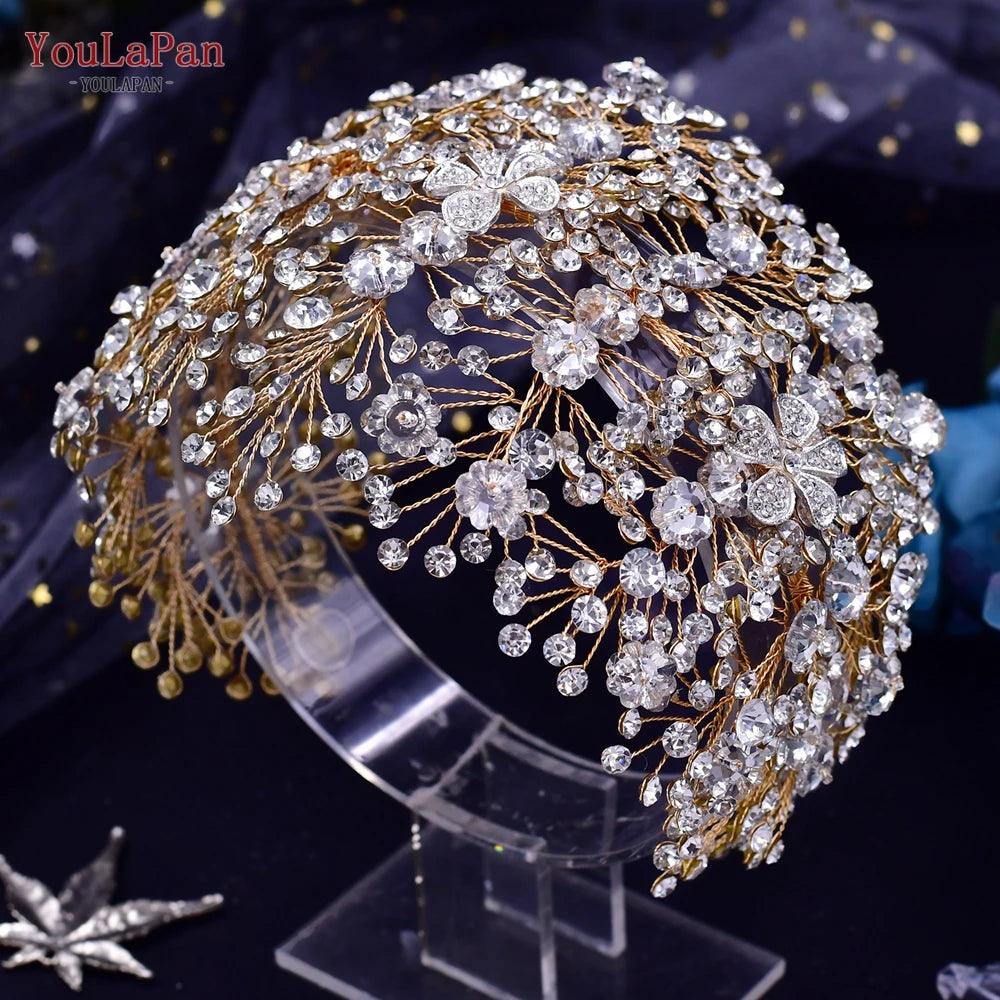 Crystal Wedding Headband | Floral Bridal Headpiece | Bride Tiara Hair Accessories for Wedding & Party