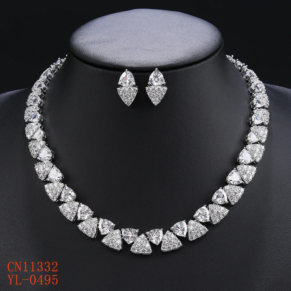 Elegant Multi Color Love Heart Cubic Zirconia Necklace Set  Wedding Bridal Necklace Earrings Costume Jewelry Set CN11332
