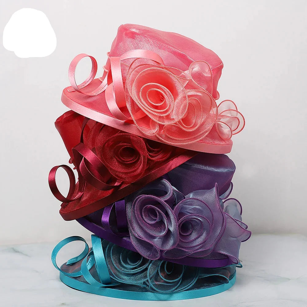 Elegant Flat Top Sun Visor Hats For Women Flower Elegant Wedding Bridal Tea Party Millinery UV Protection Derby Cap Female Hat