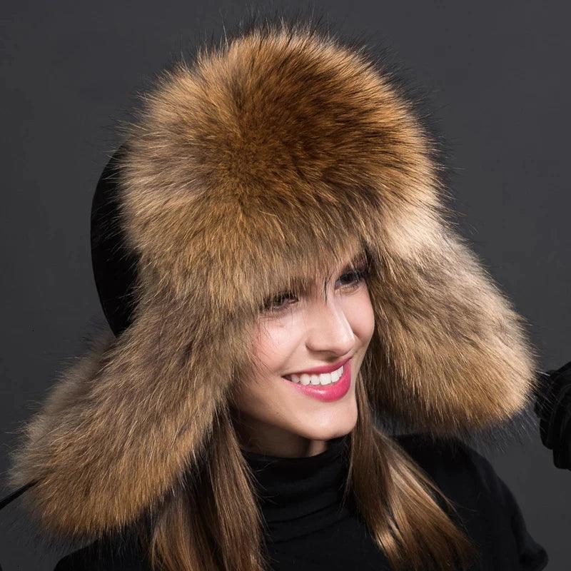 Beautiful Women's Natural Raccoon or Fox Fur Ushanka Hat