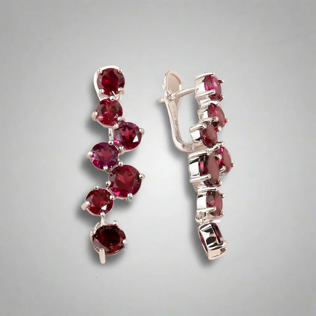 Elegant Rhodolite Garnet Ring and Earrings Set | 925 Sterling Silver Fine Jewelry | Perfect Gift for Women
