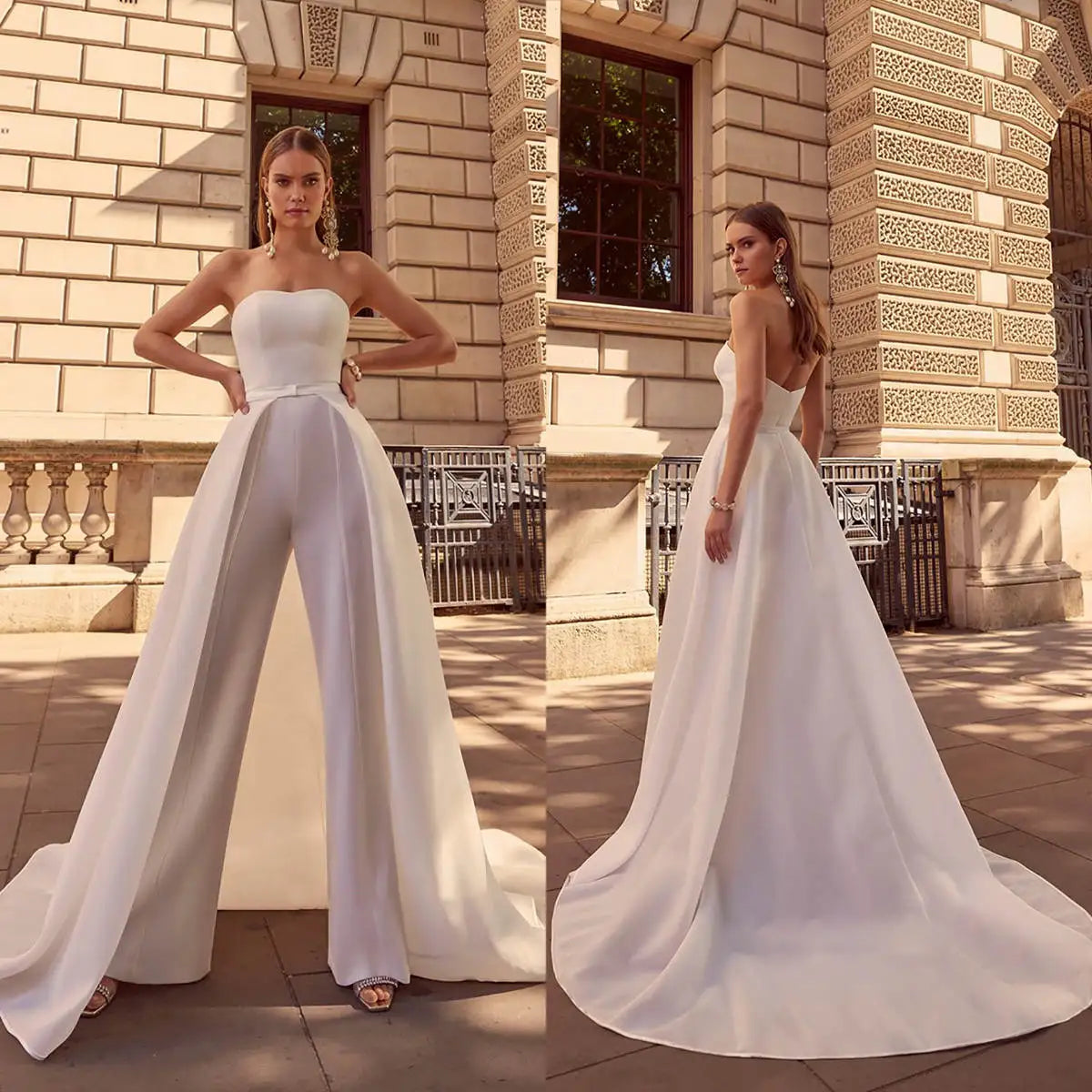 Strapless Bridal Jumpsuit – Sweetheart Bodice with Detachable Train, Custom Made