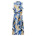 2025 Sleeveless Collared Maxi Dress  -  Belted Waist & Bold Abstract Print