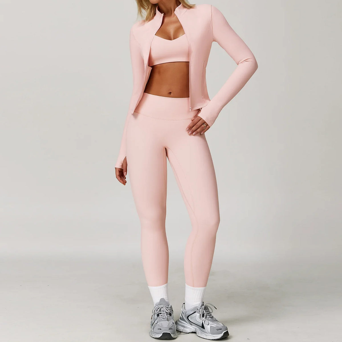 3 Pieces Sports Set Slim Fit Quick Dry Yoga Workout Jacket Breathable Casual Top High Waisted Push Up Fitness Clothes Female