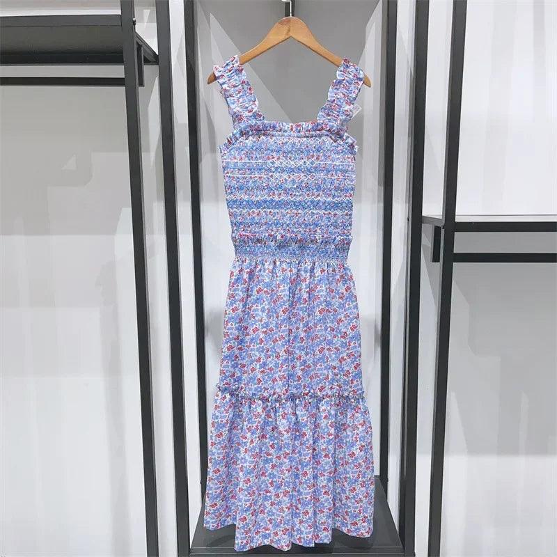 2024 Summer Retro Floral Square Neck Puff Sleeve Top, Skirt, and Dress for Women