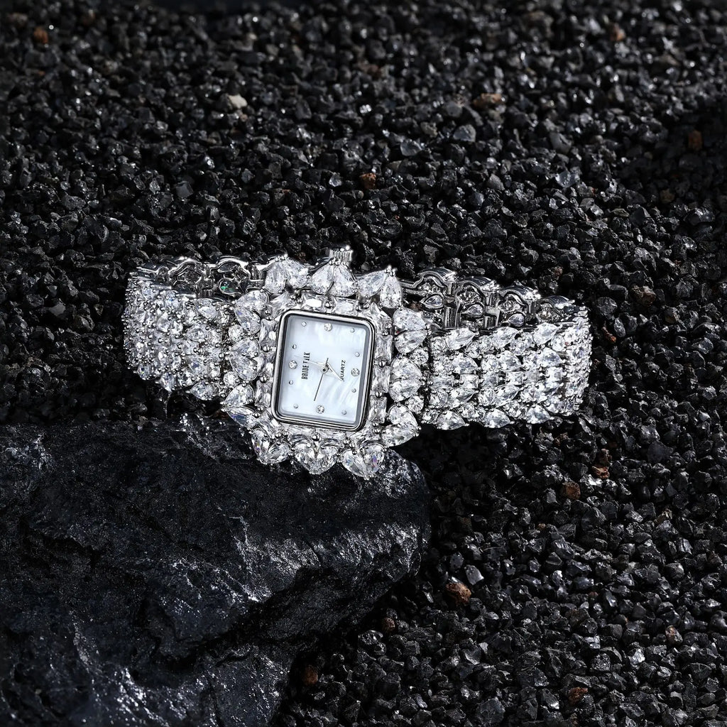 19cm Women's Full Crystal Watch  AAA Cubic Zirconia Wedding Party Jewelry | Japan Movement