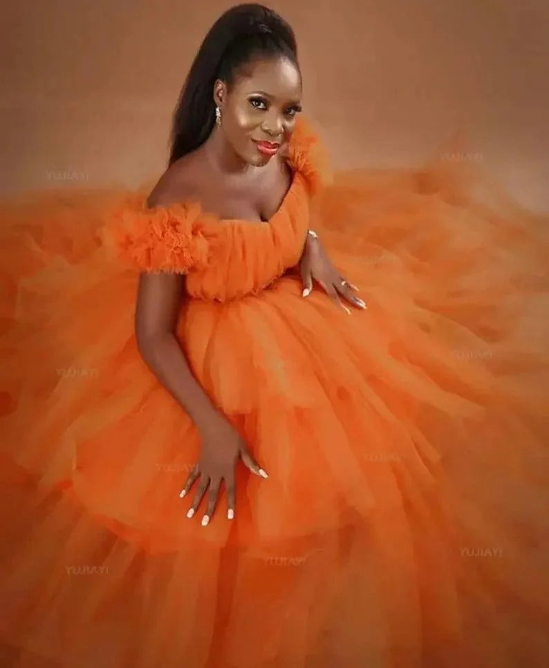 Fluffy Tulle Maternity Gown for Photoshoots
