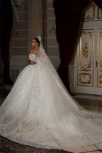 Sparkly Sequined A-Line Wedding Dress – Princess Chapel Train, Custom Made
