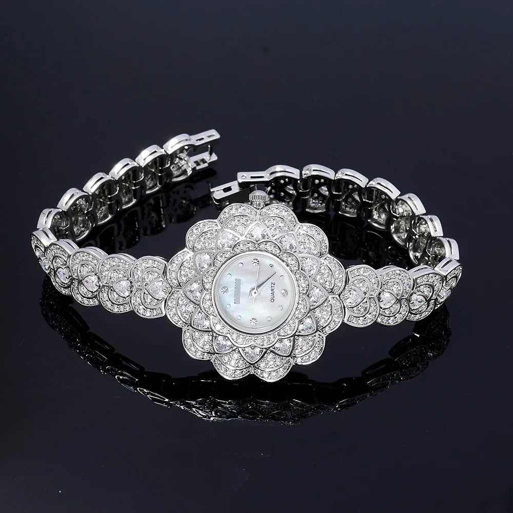 Gorgeous Women's Watch | AAA Cubic Zirconia Sunflower Bracelet Watch | Fashion Jewelry for Wedding & Party