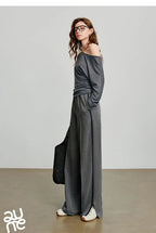 Casual Knit Straight Pants – Elastic Waist Autumn Trousers for Women