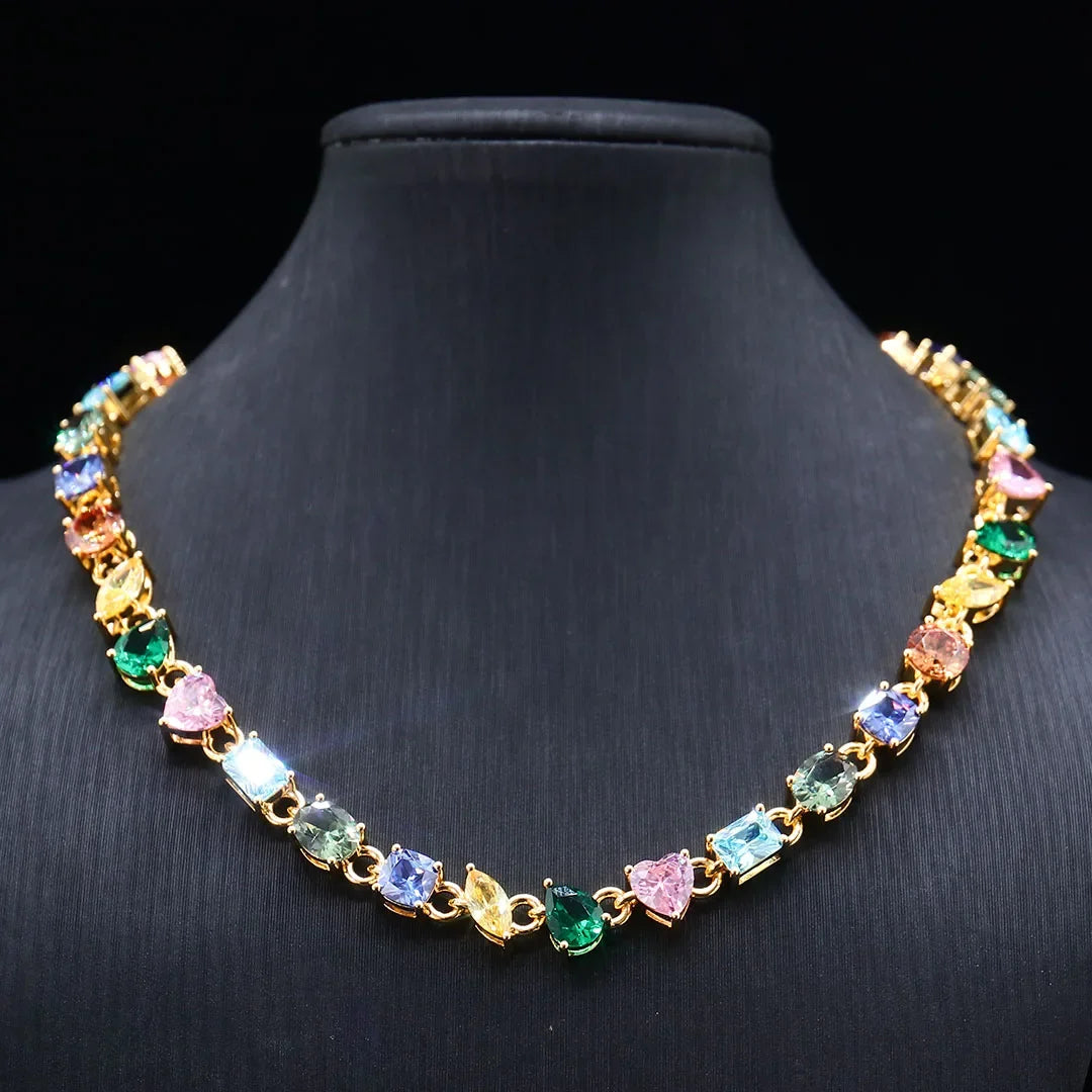 925 Sterling Silver Colorful Lab Sapphire Gemstone Necklace Custom Chain Jewelry for Women | Birthday & Anniversary Gift