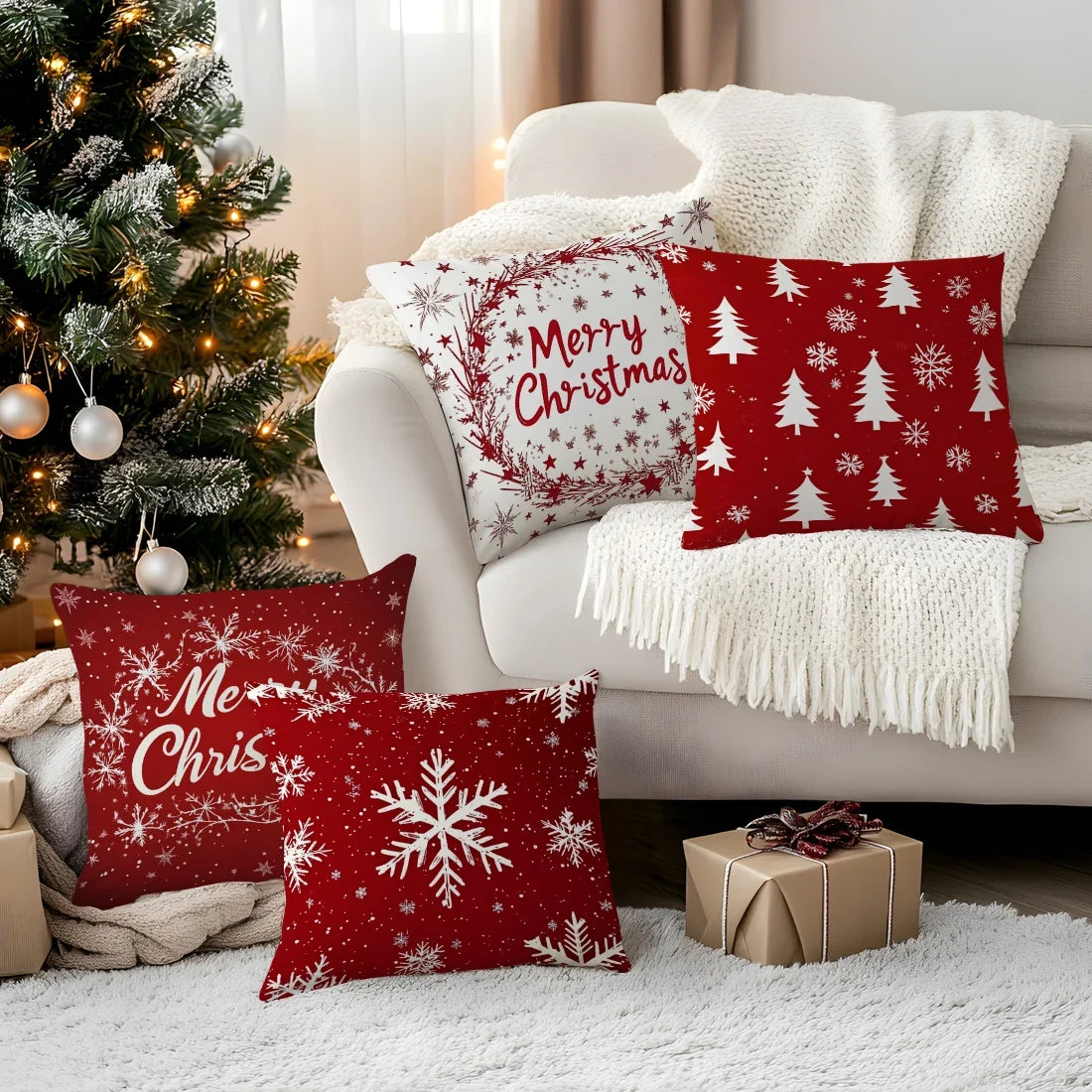 Christmas Snowflake Decorative Pillowcase 45x45cm Woven Polyester