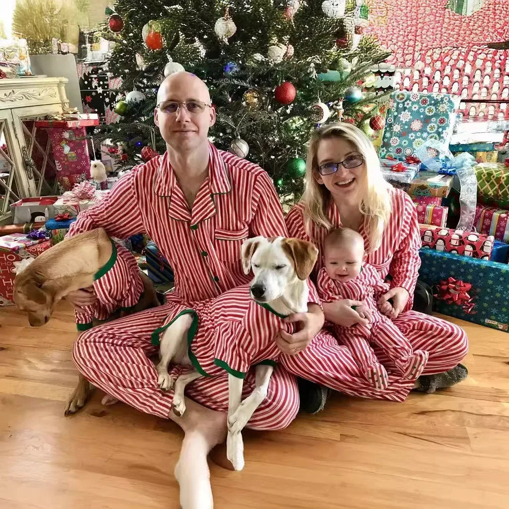 Striped Button-Front Family Christmas Pajamas – Mom, Dad, Kids & Baby